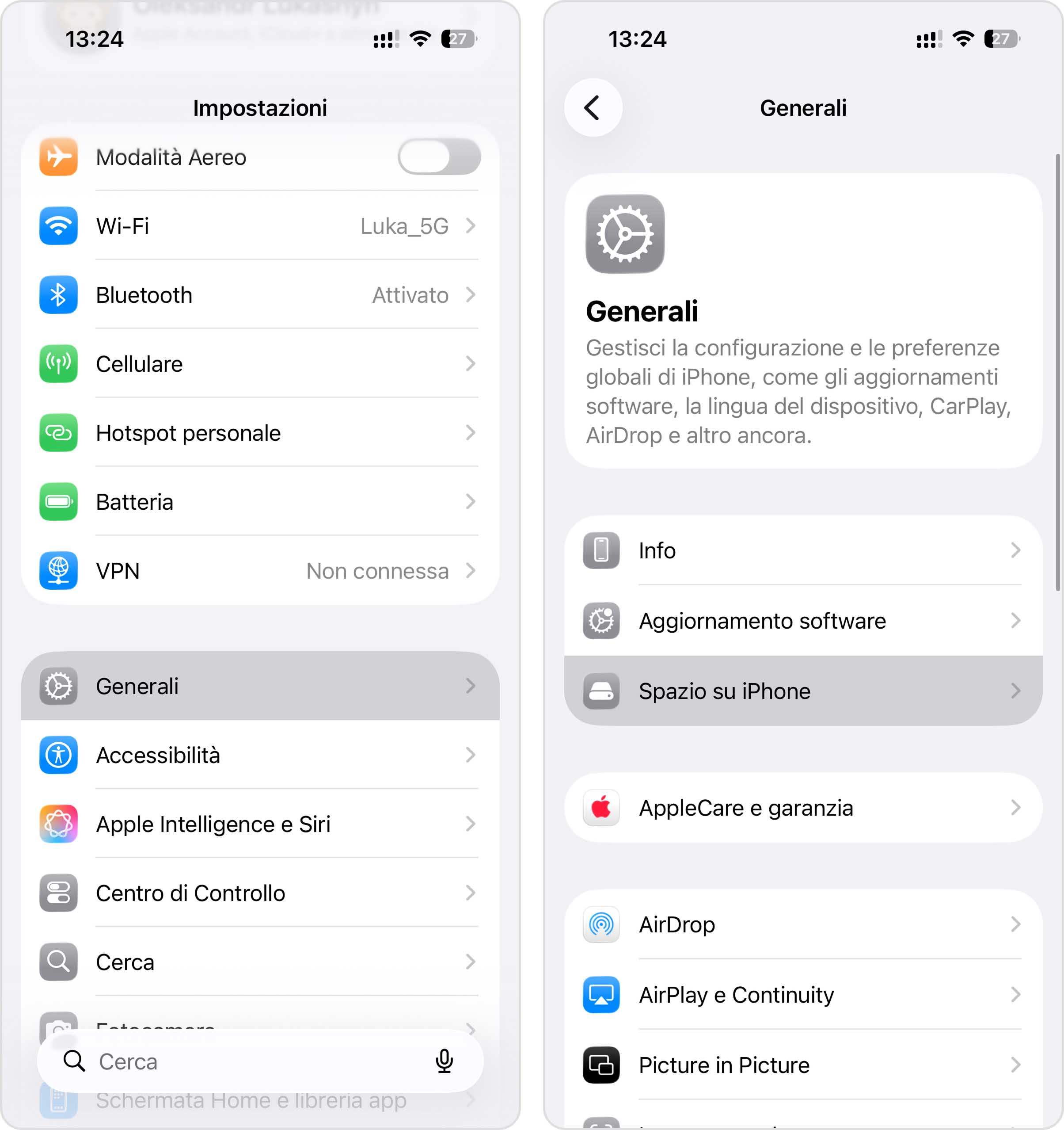 Apri la memoria dell'iPhone nelle impostazioni
