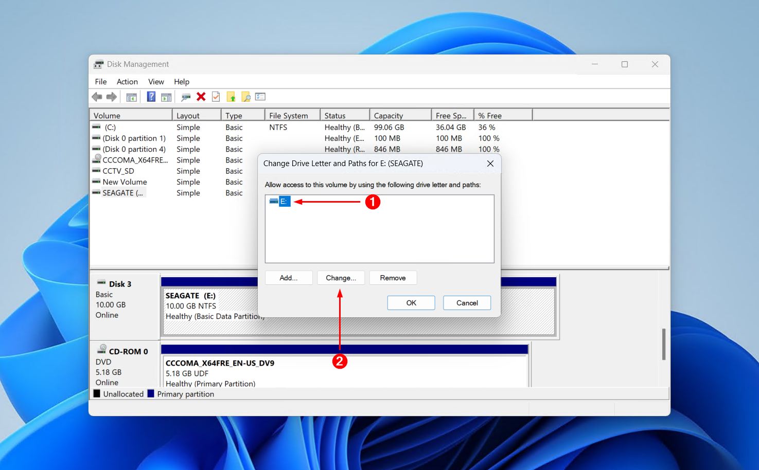 Changing the current drive letter.