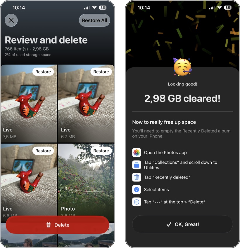 Deleting similar photos using Clever Cleaner's Similars tool
