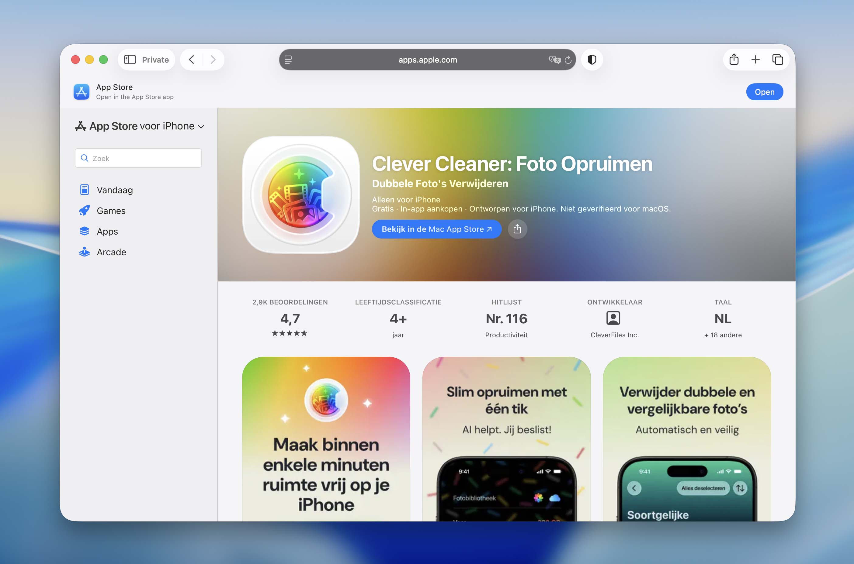 Clever Cleaner in de App Store