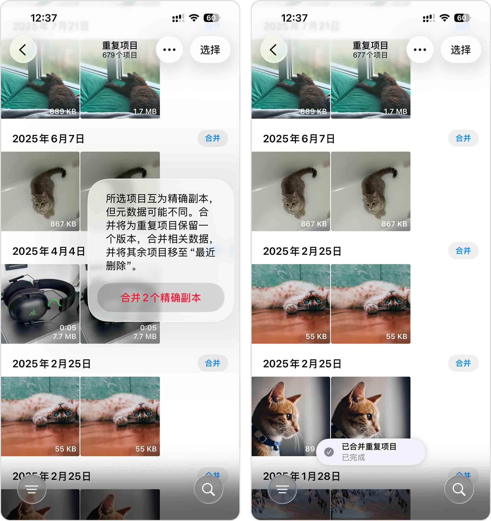 在“照片”应用中合并重复项