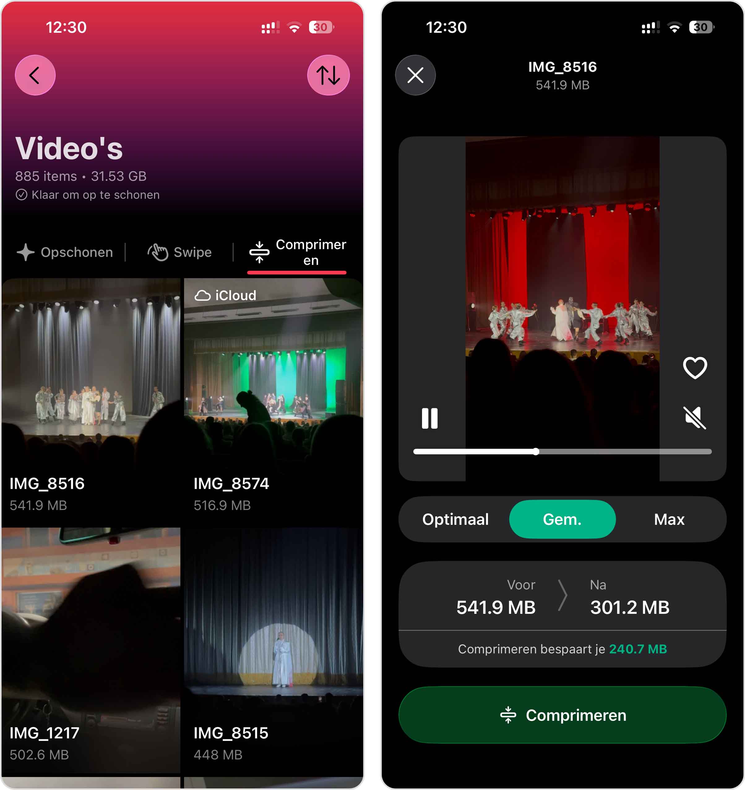 Comprimeer video's in Clever Cleaner