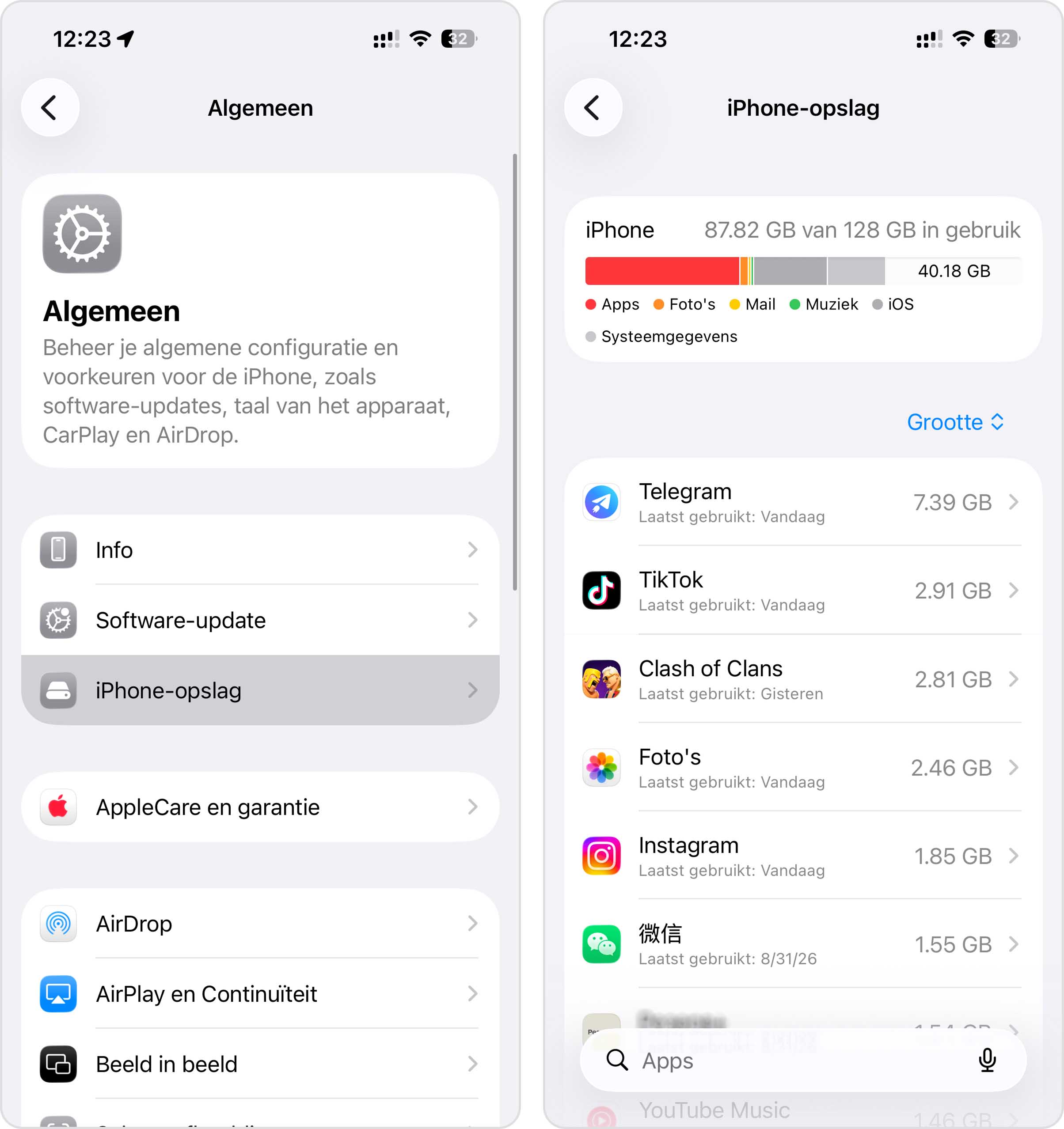 Controleer de iPhone-opslag in de instellingen