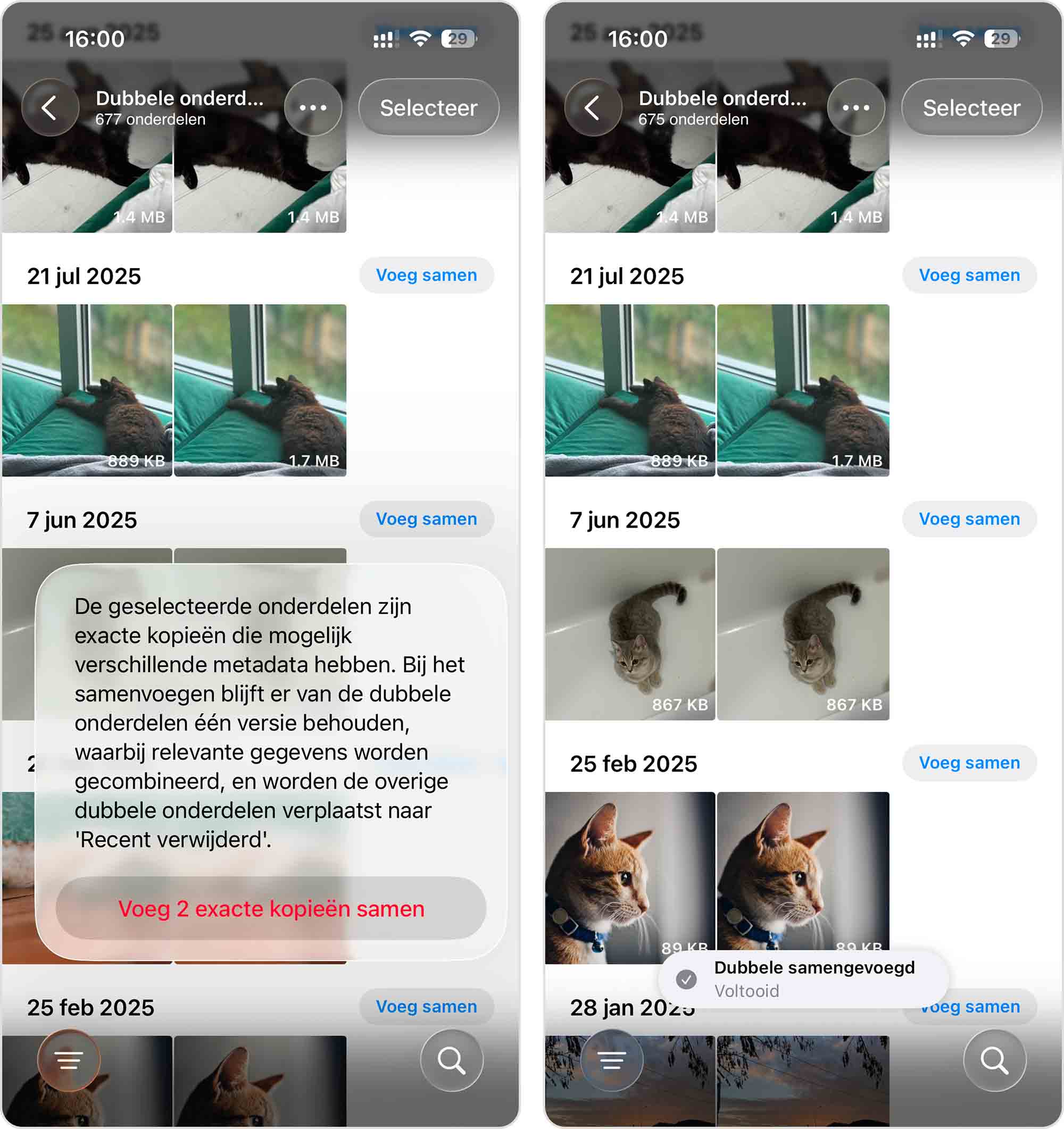 duplicaten samenvoegen in de foto s app