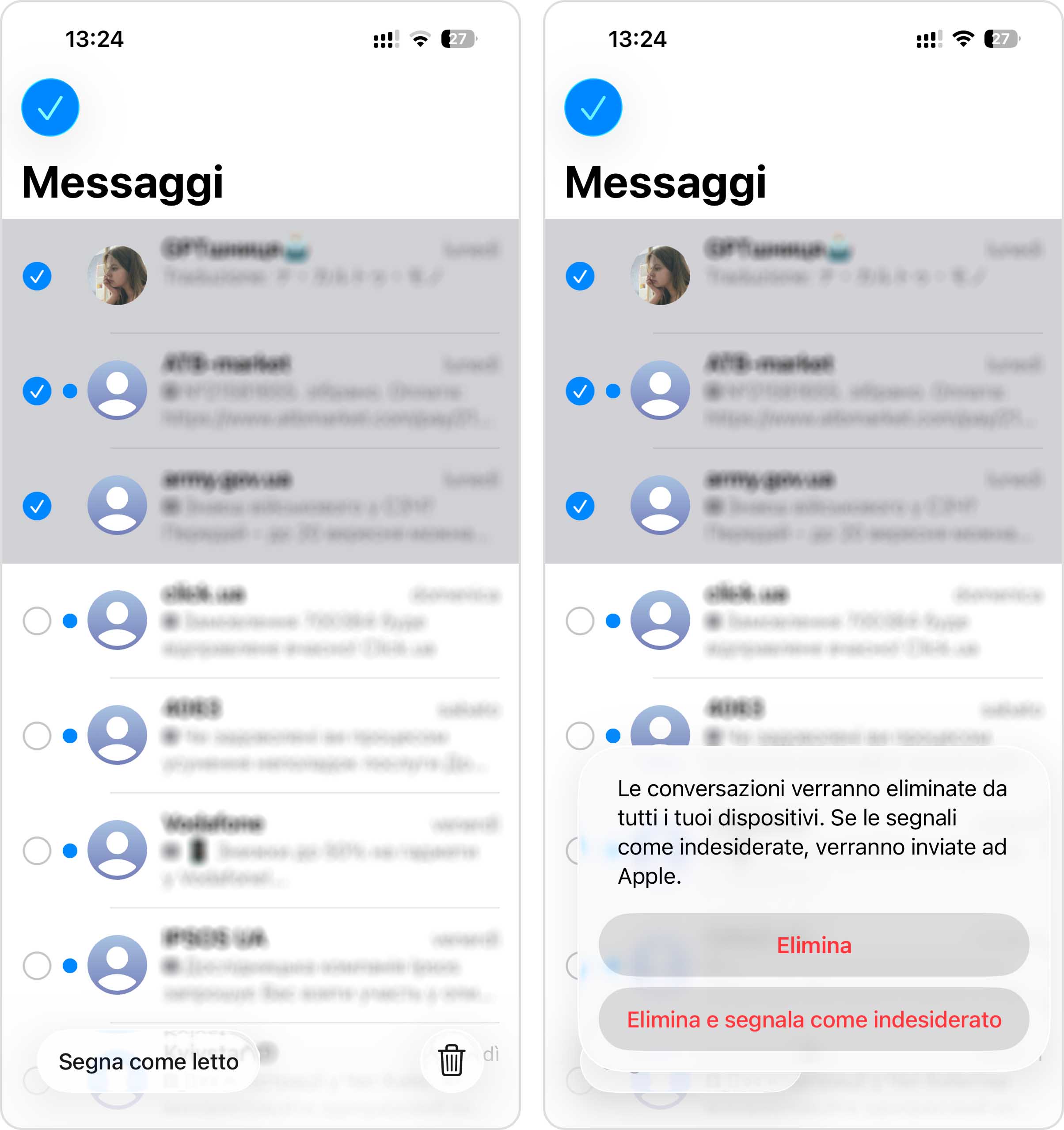 rimuovere intere conversazioni nell'app Messaggi