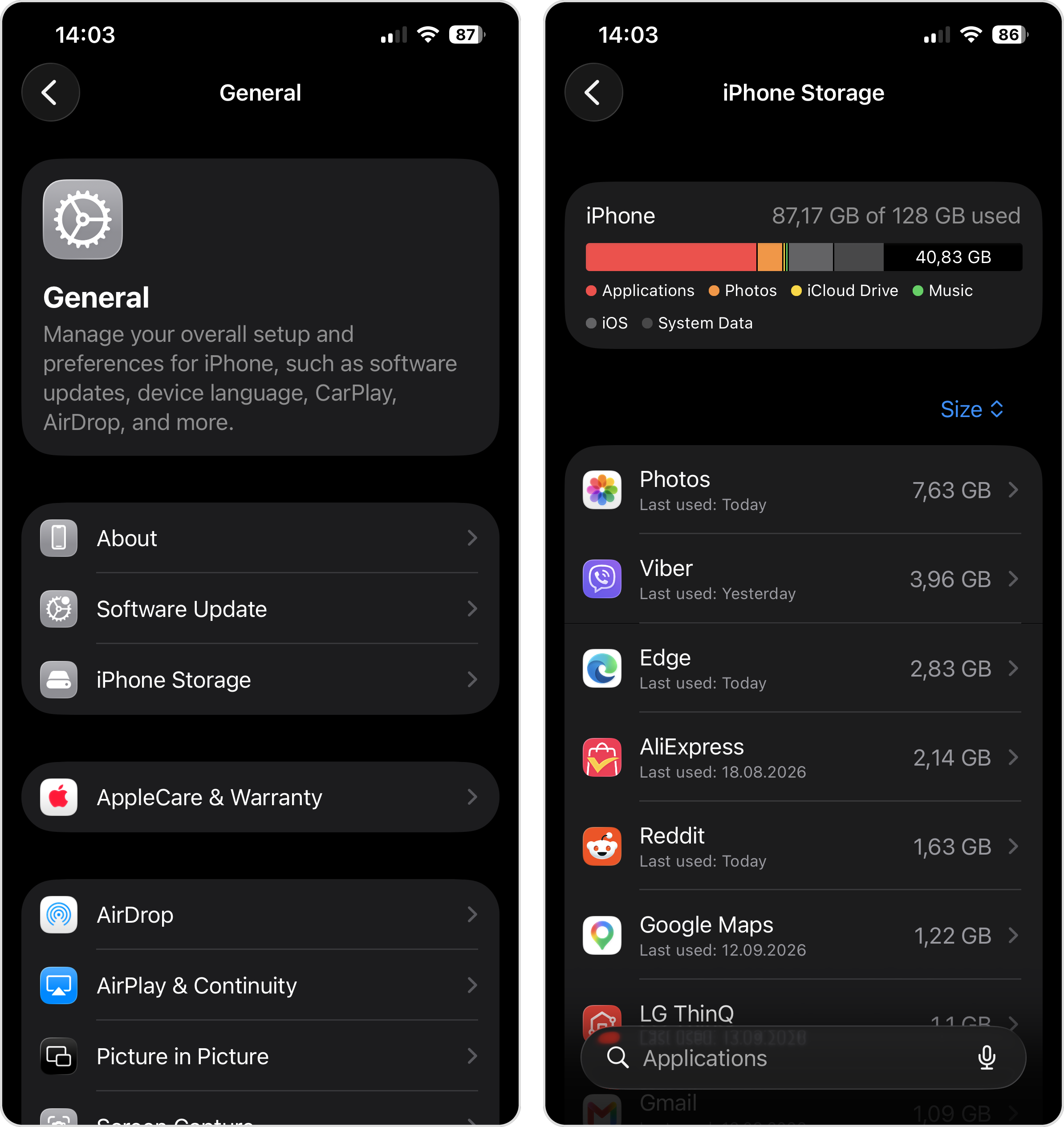 check iphone storage
