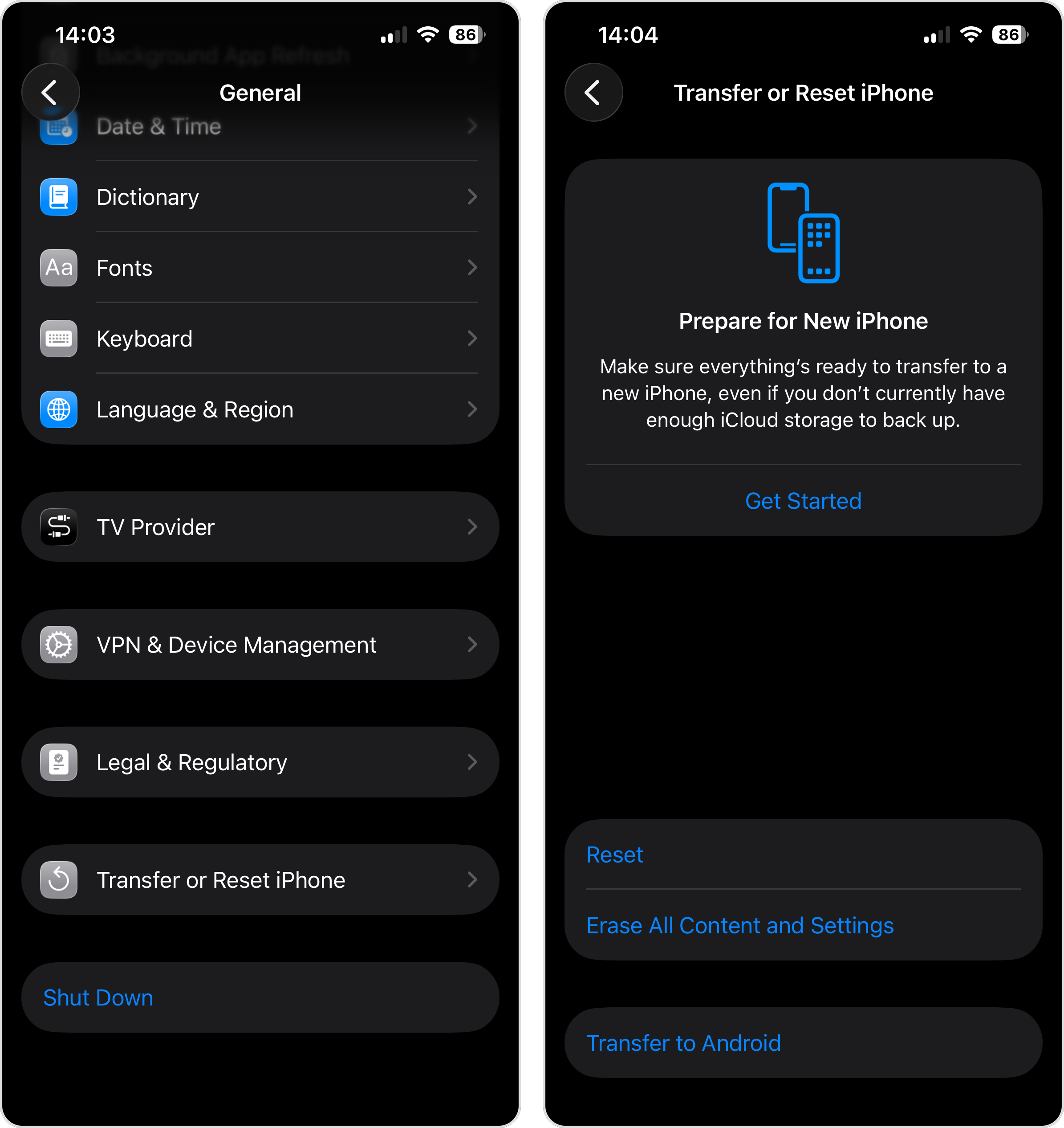 erase all content and settings