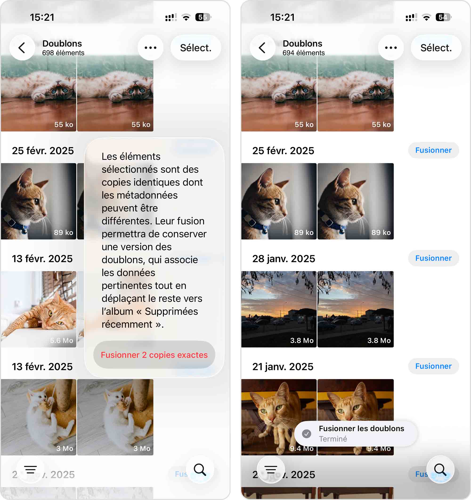 Fusionner les doublons dans l'application Photos
