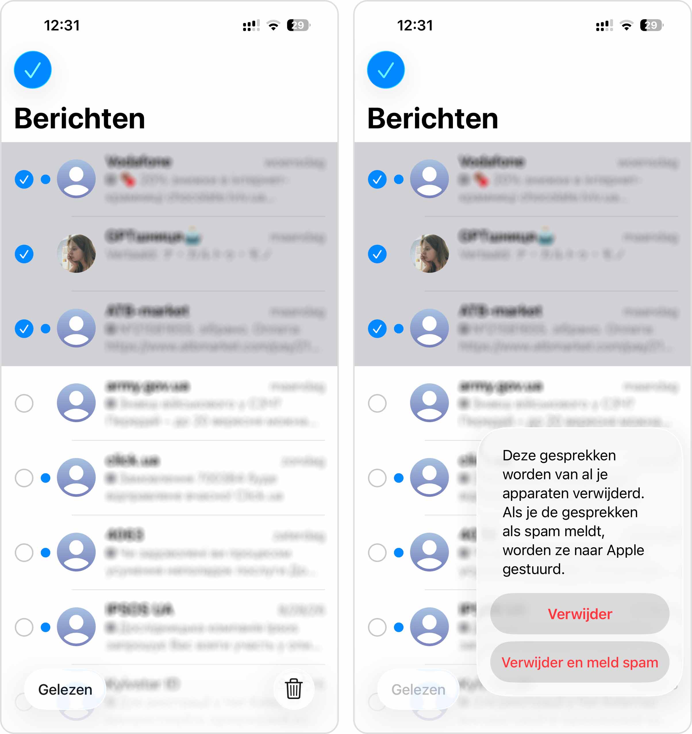 gesprekken verwijderen in de berichtenapp
