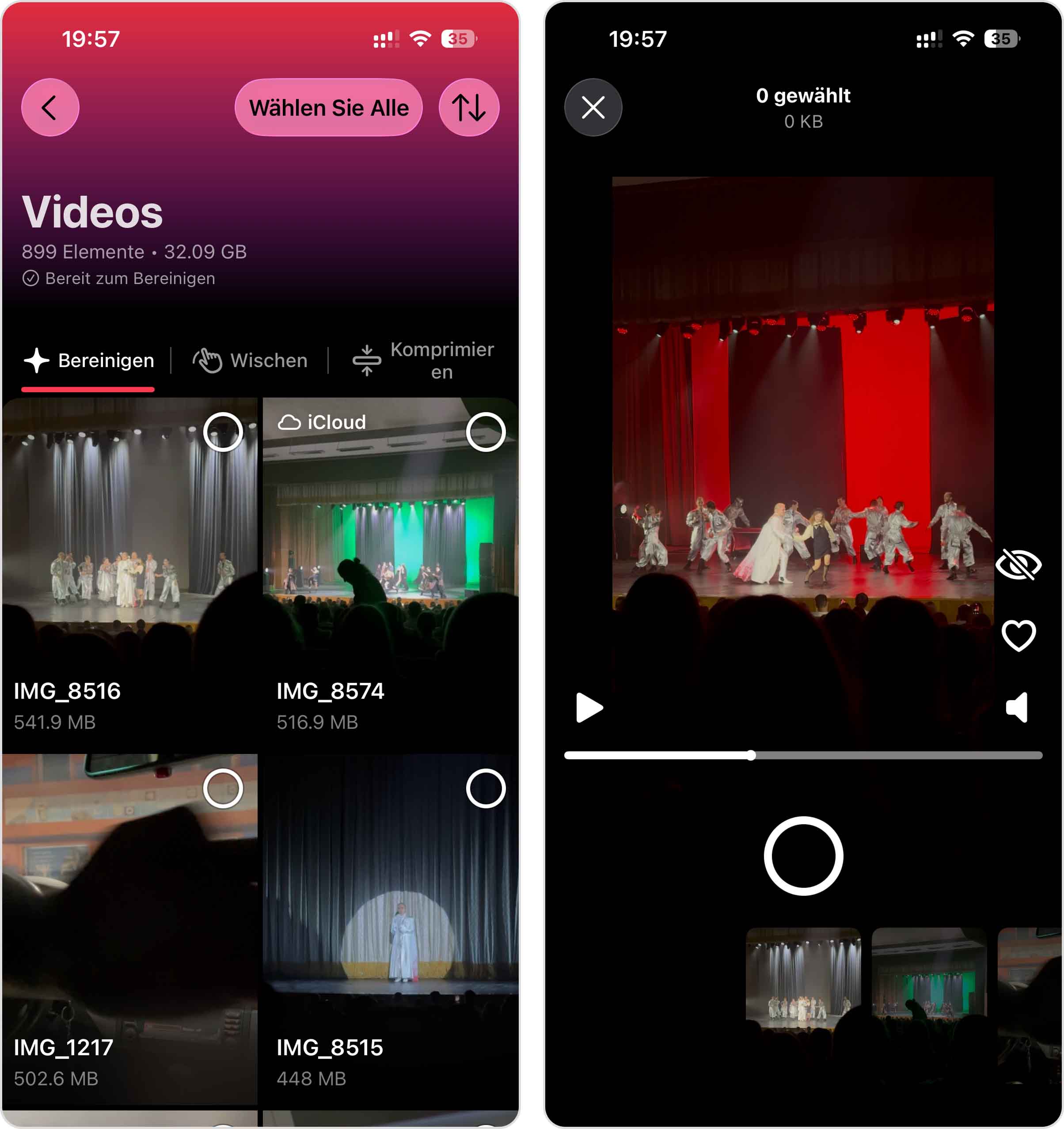 Große Videos aus der Galerie löschen