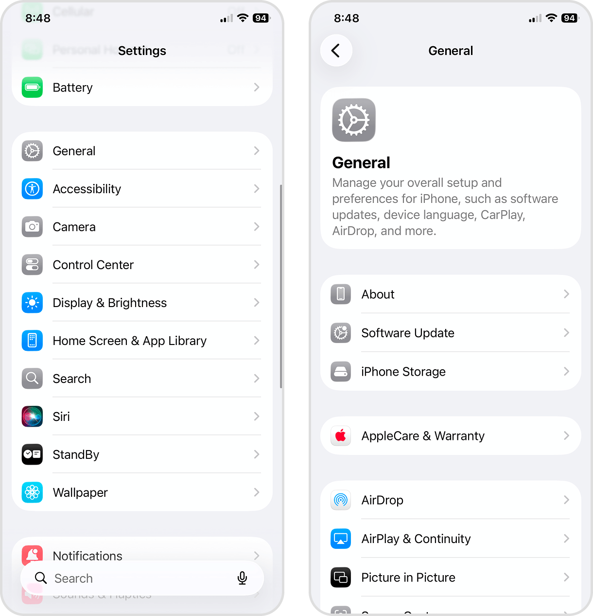 iPhone Storage page in the Settings app.