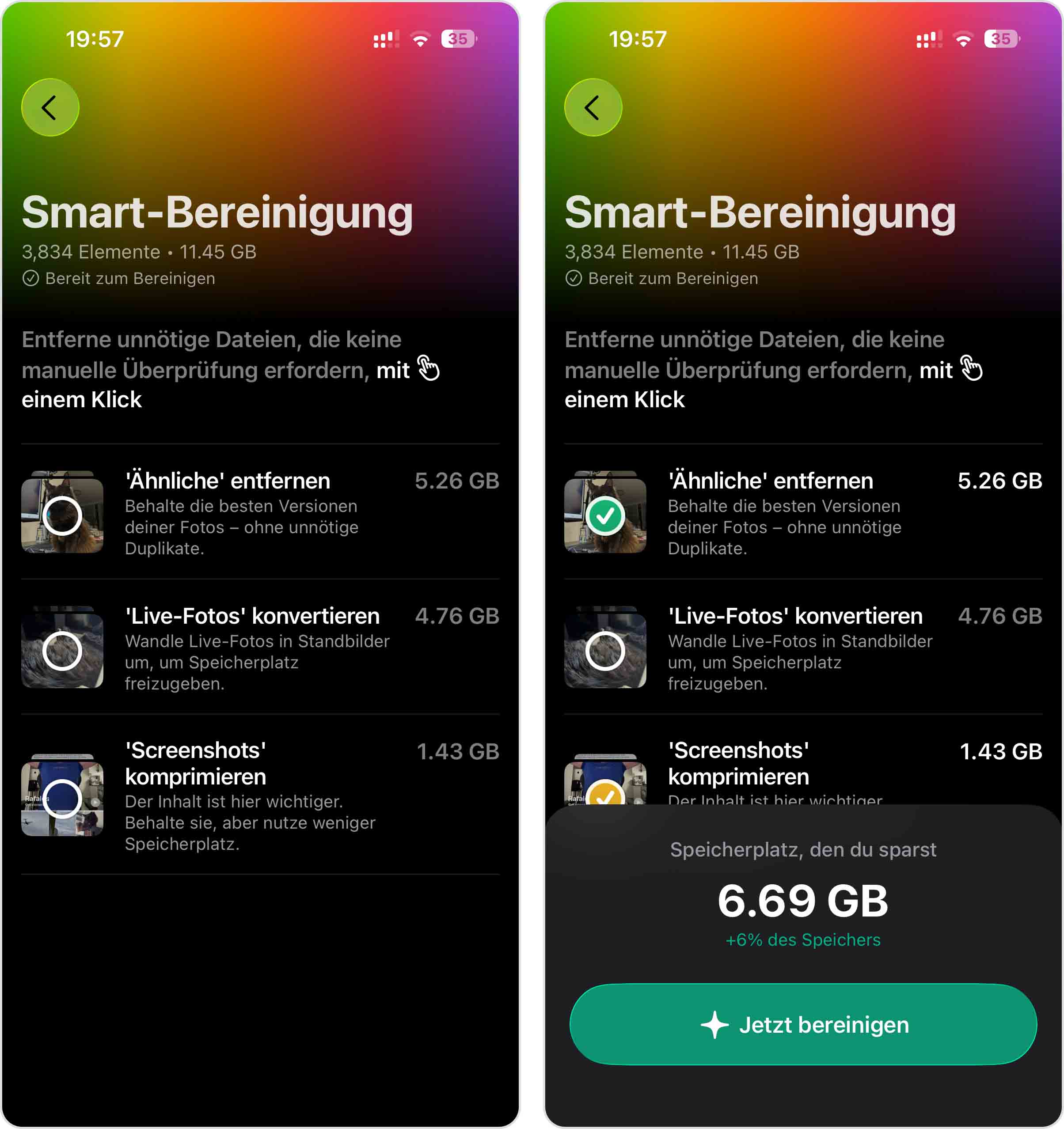 Intelligente Reinigungsoption