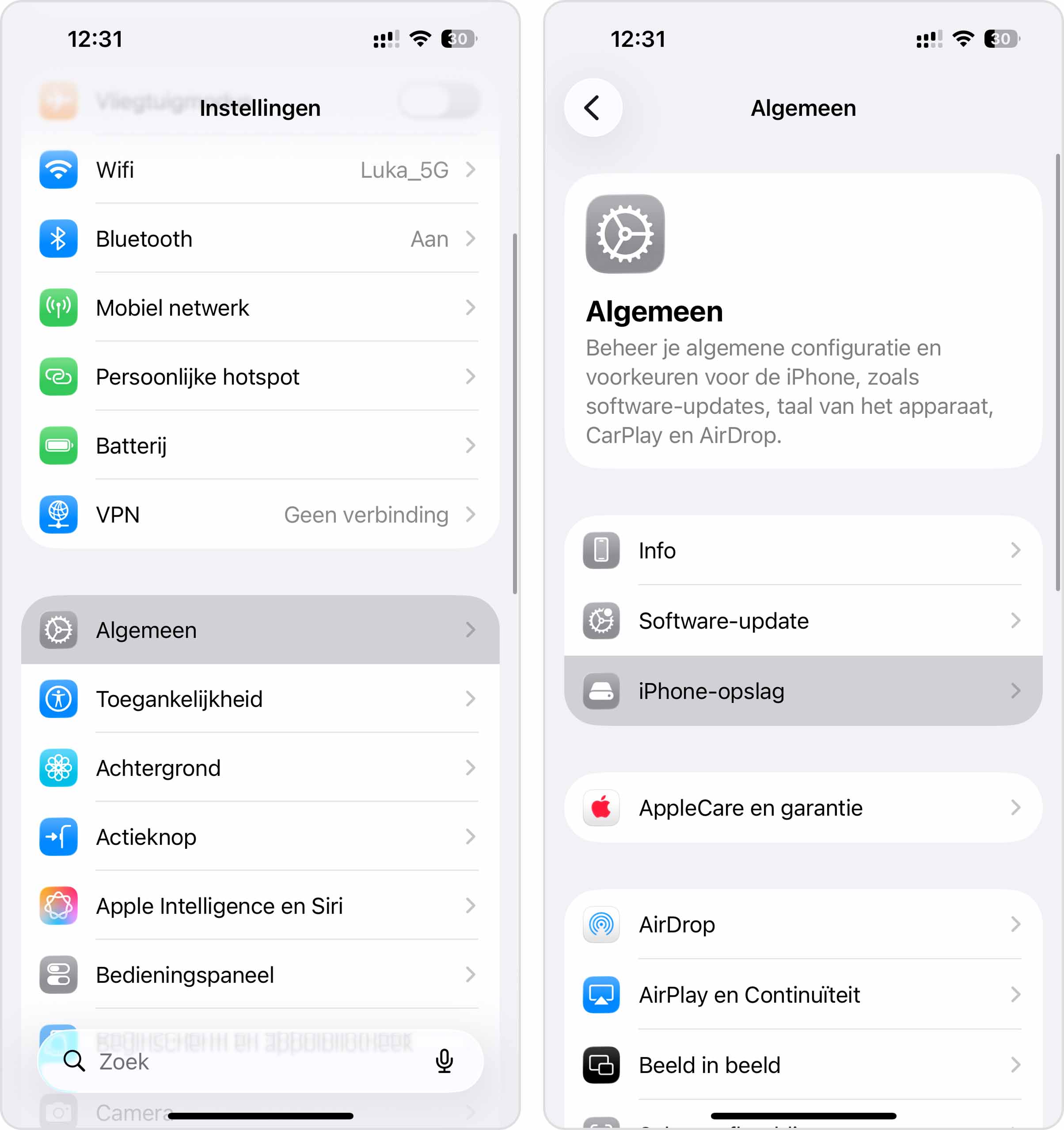 iPhone-opslaginstellingen openen