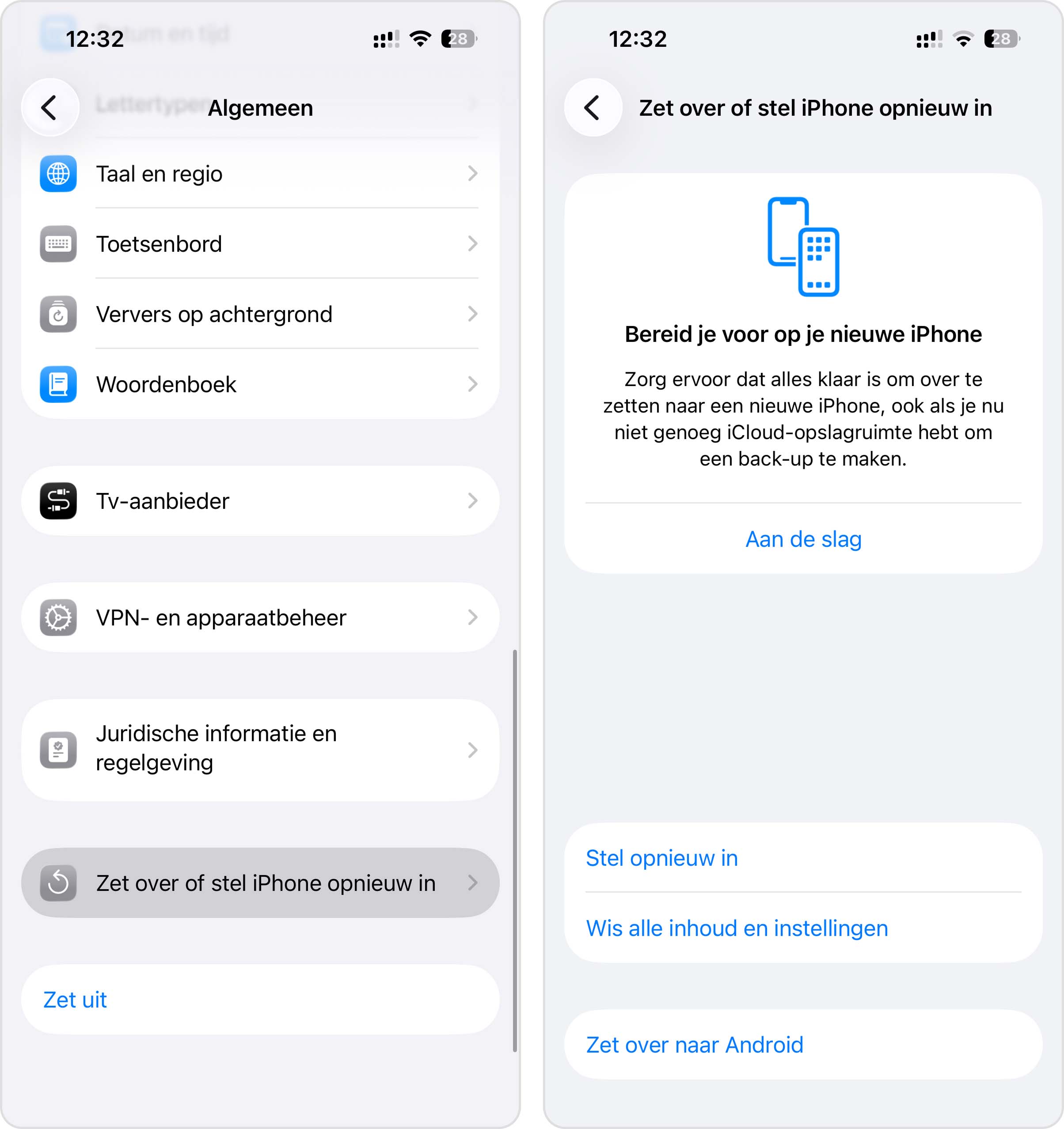 iPhone terugzetten naar fabrieksinstellingen