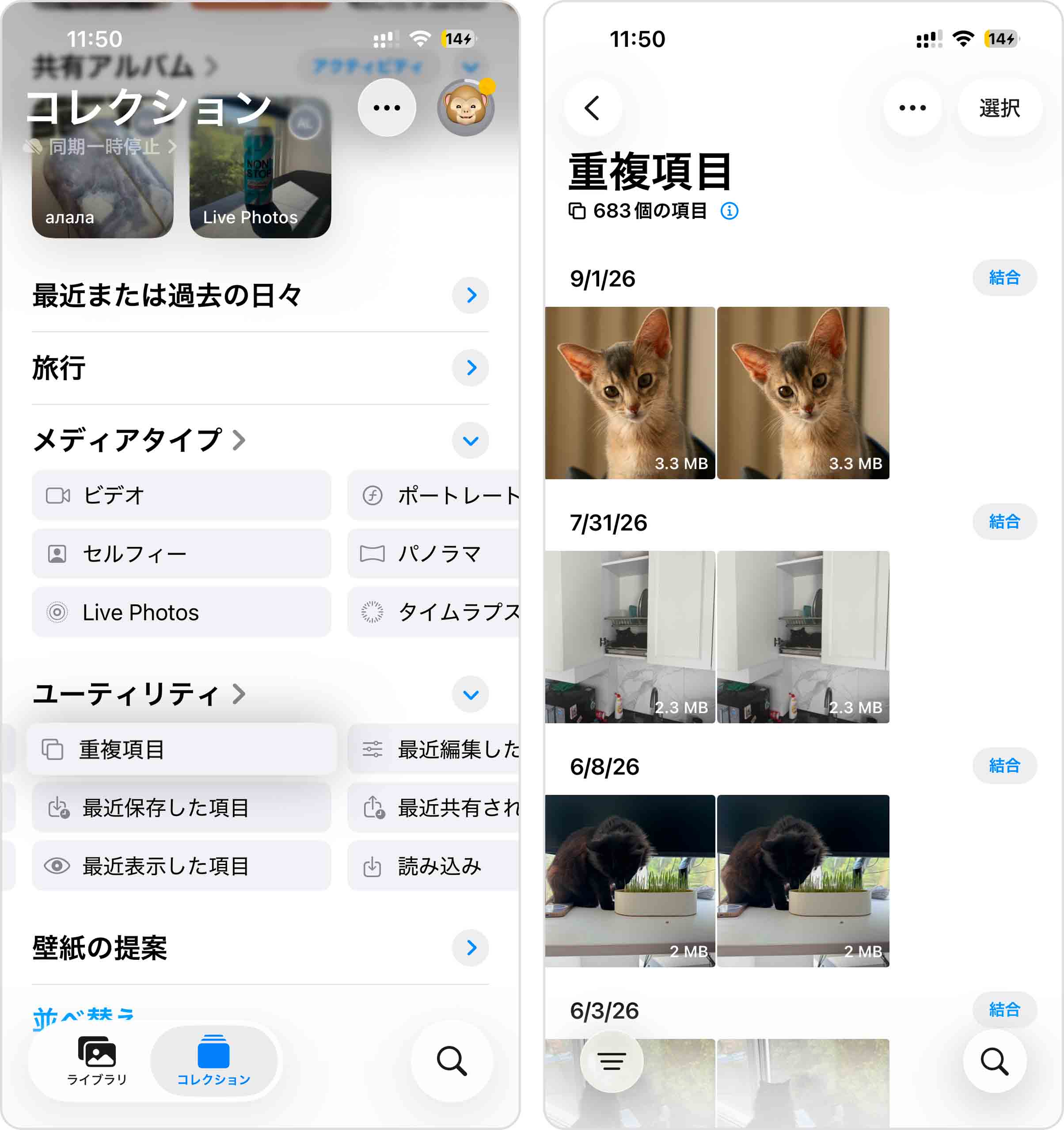 重複アルバムを開く