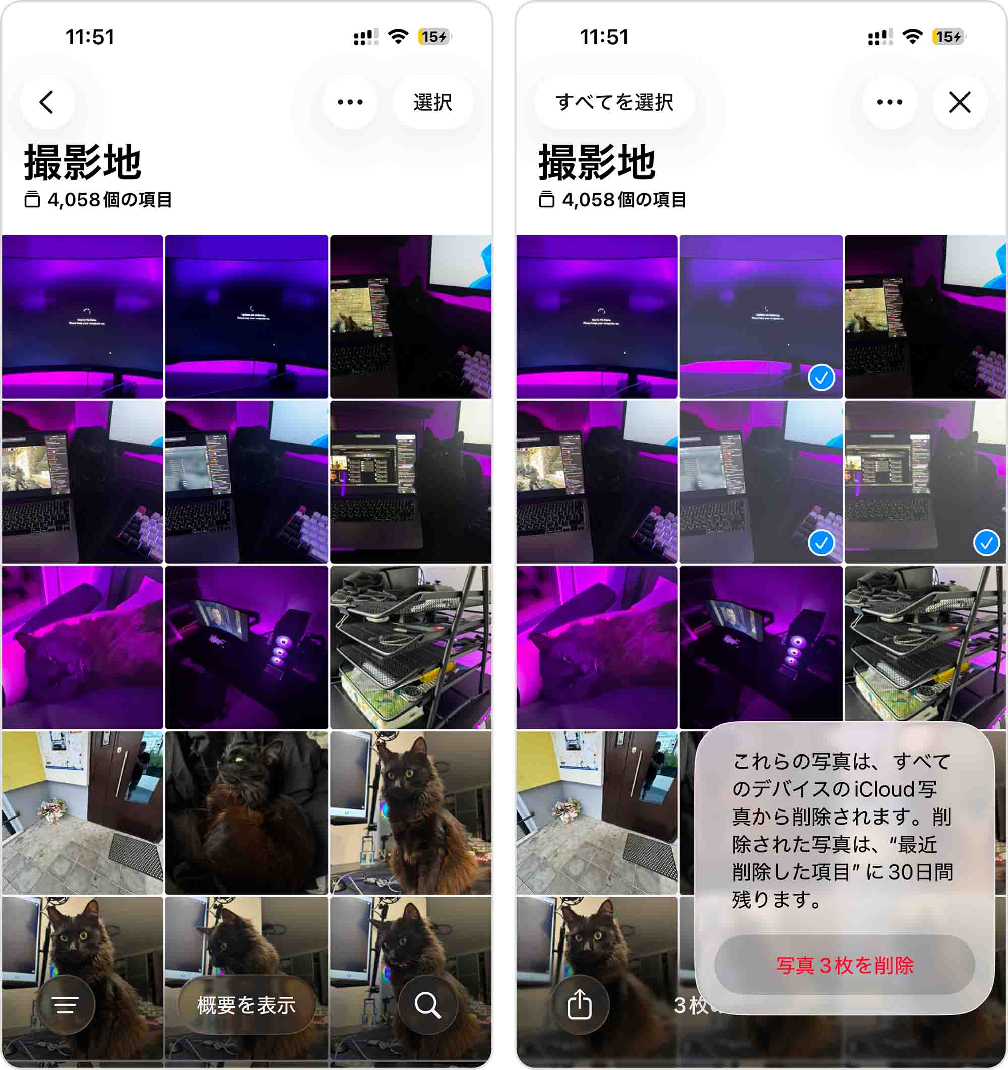 一か所で類似写真を削除する