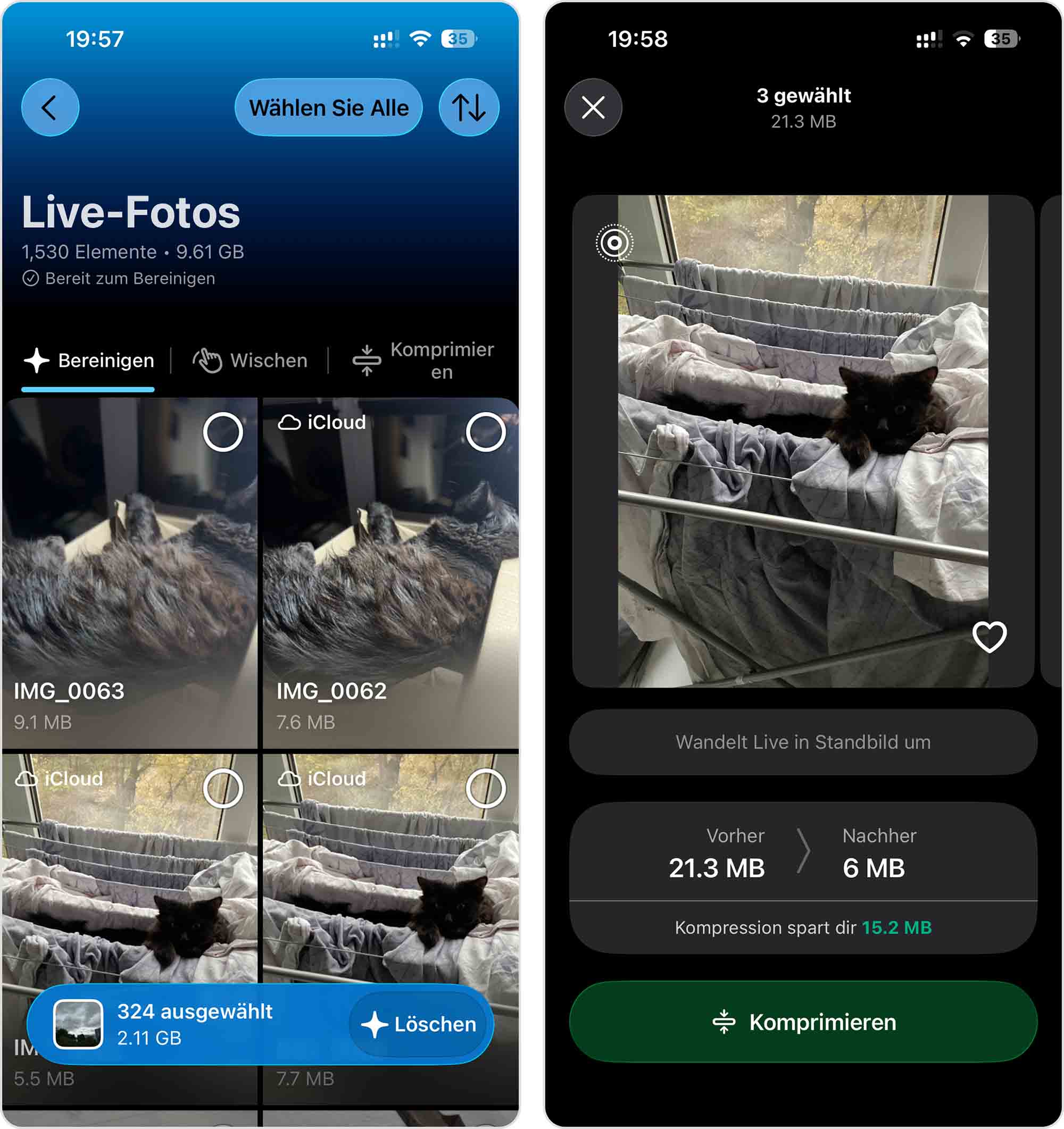 Live-Fotos in Standbilder komprimieren