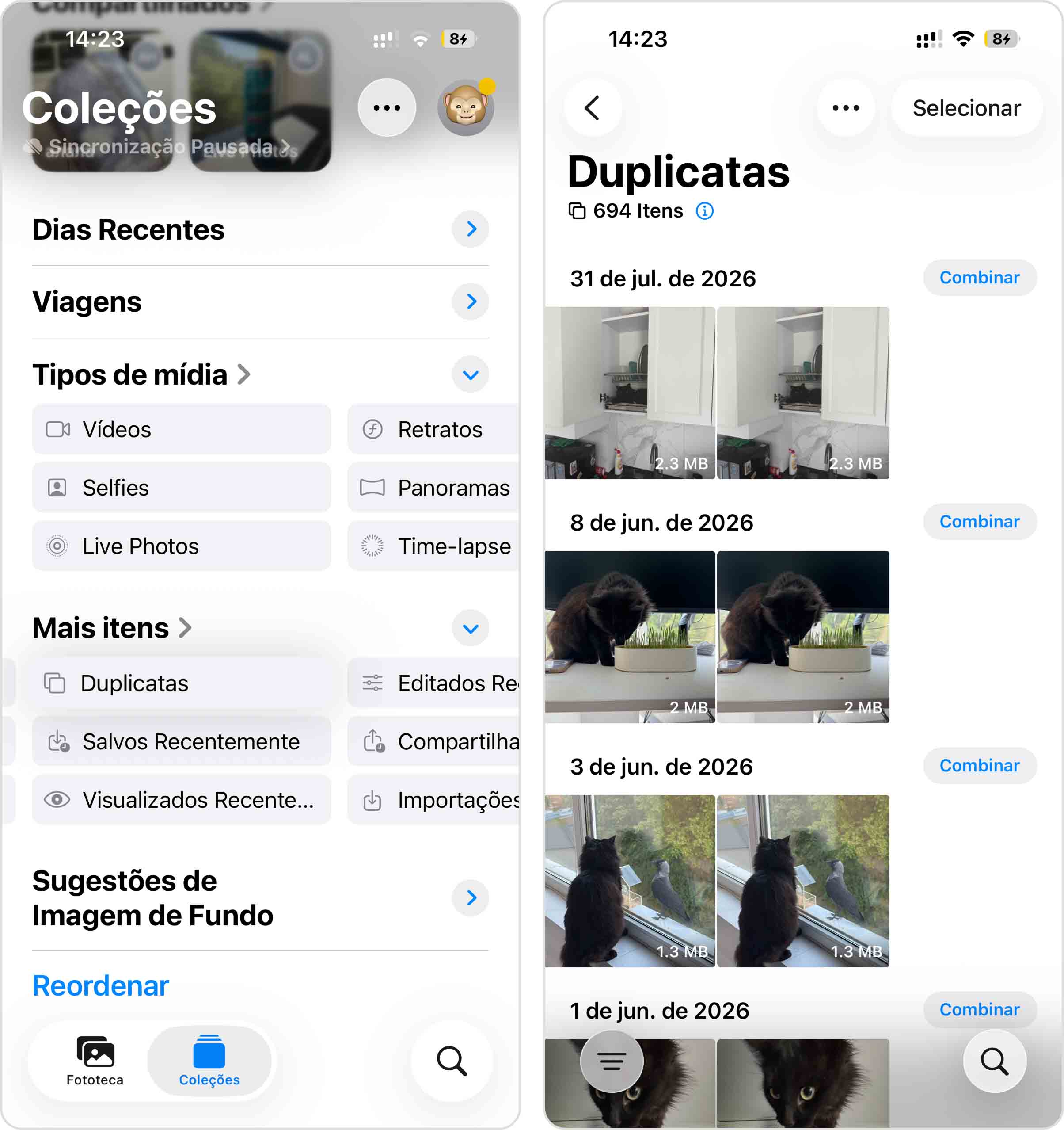 Mesclar duplicados automaticamente em um álbum.