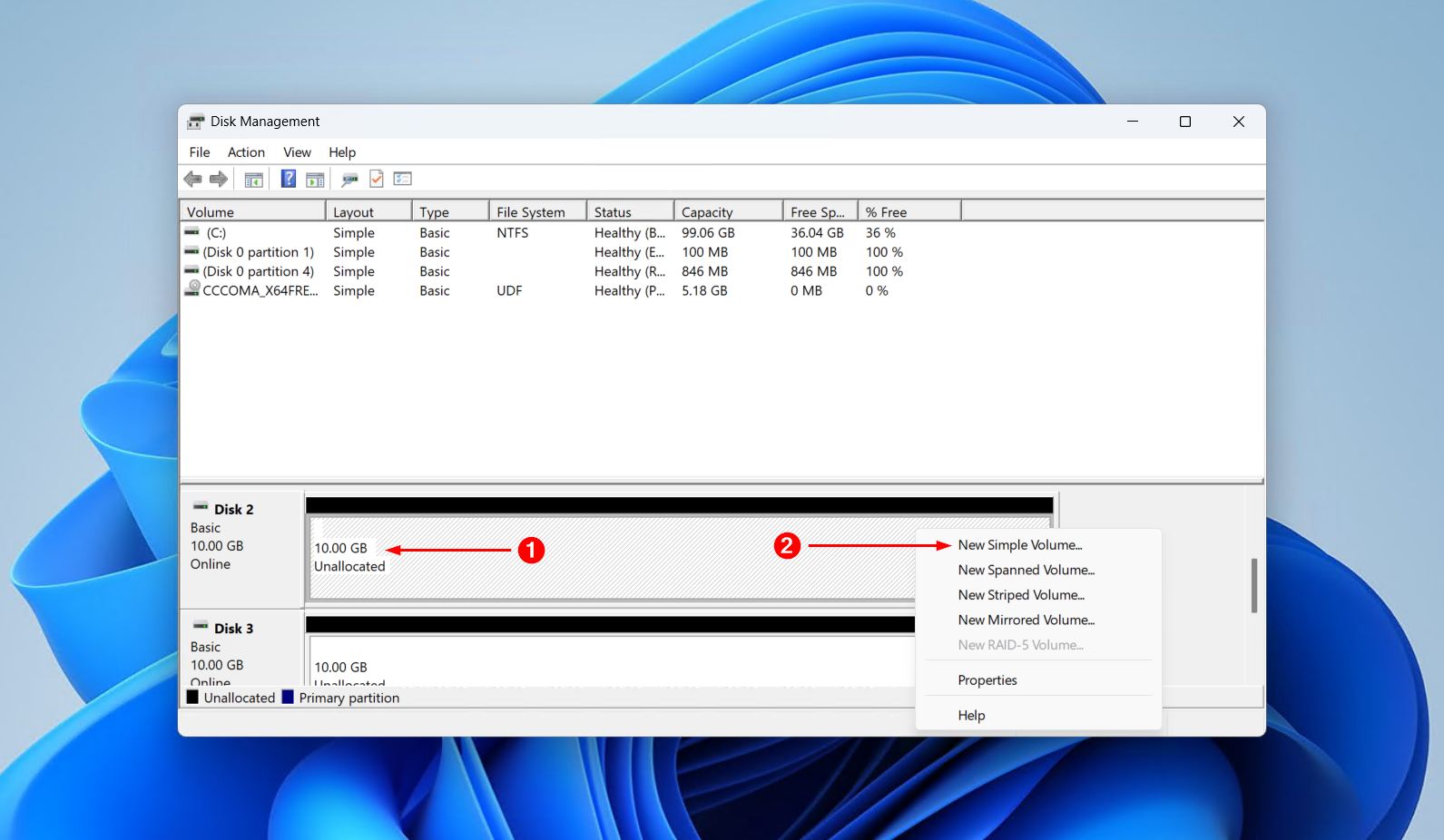 Creating a new simple volume.