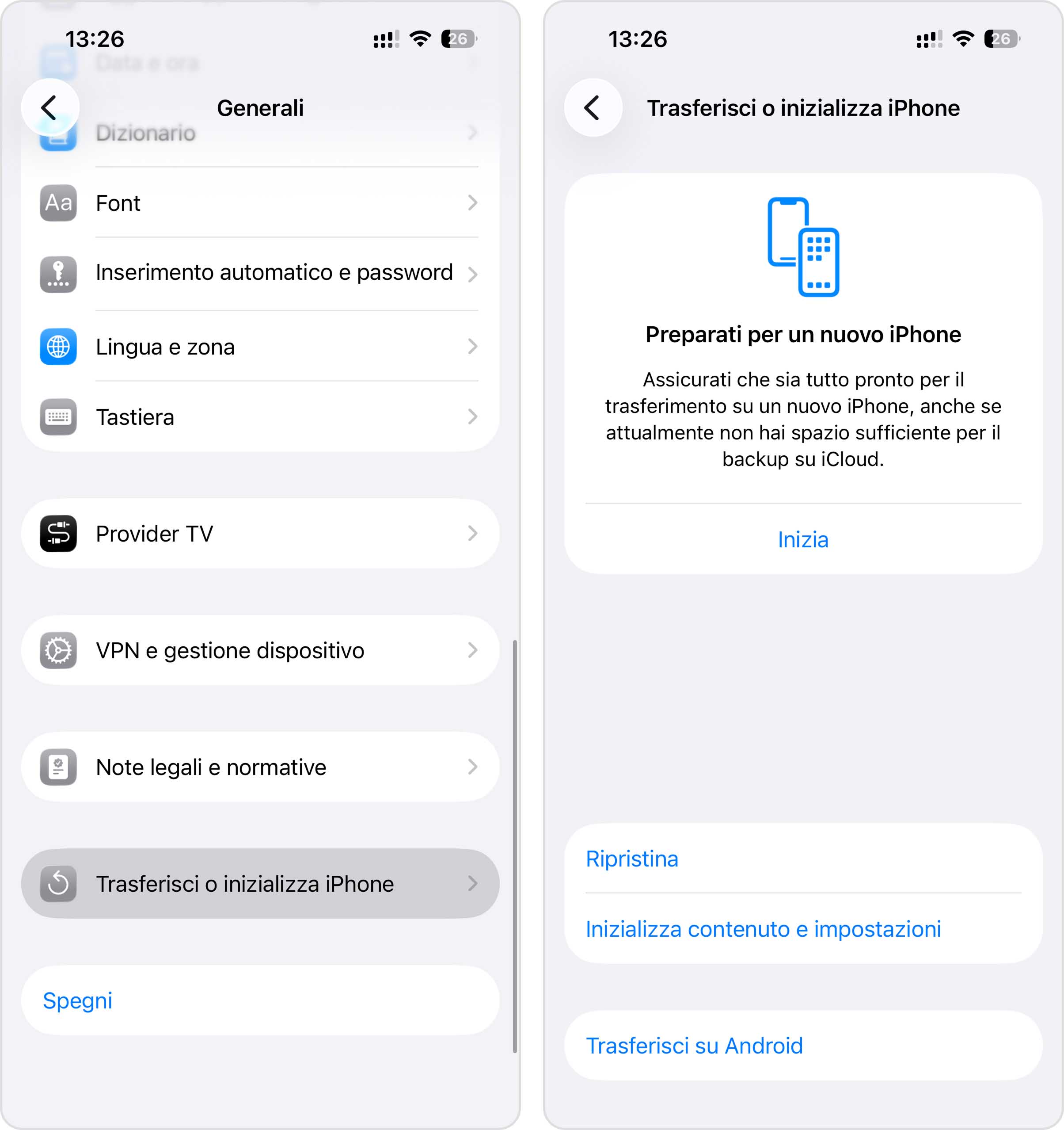 ripristinare l'iPhone alle impostazioni di fabbrica