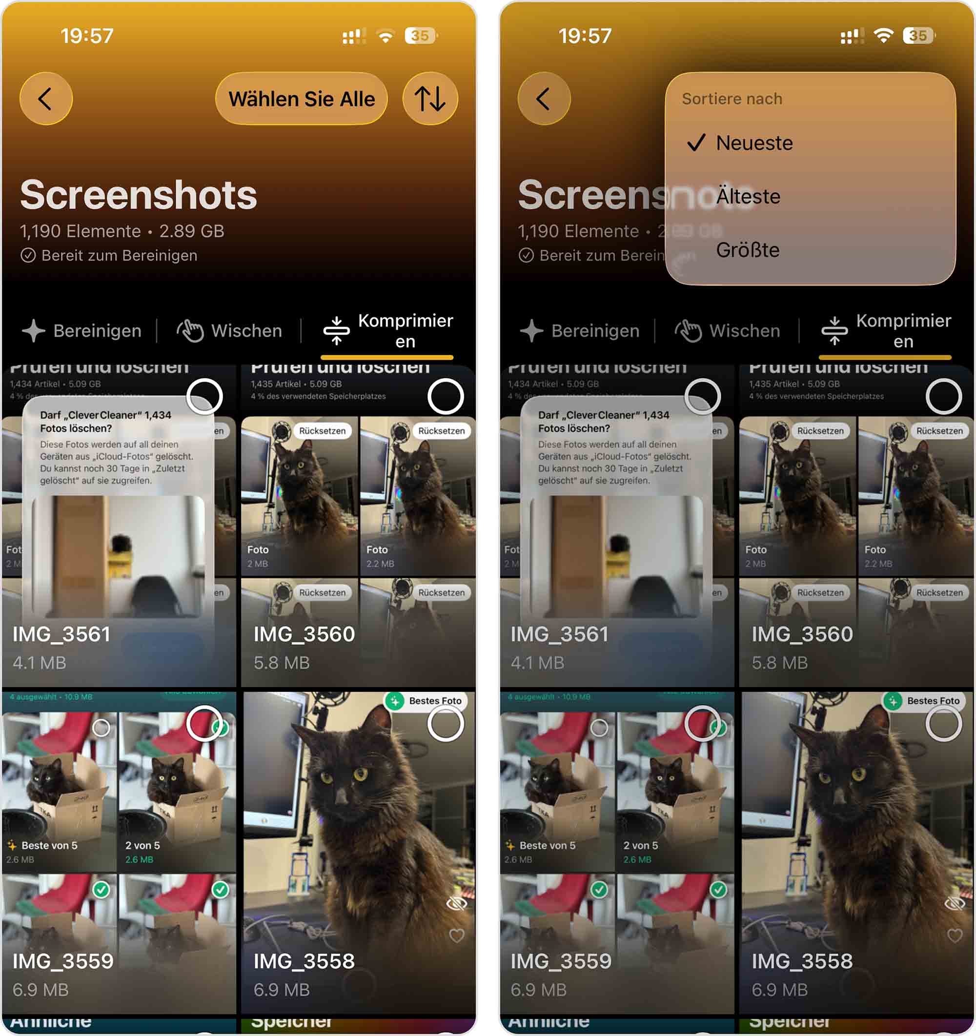 Unnötige Screenshots entfernen