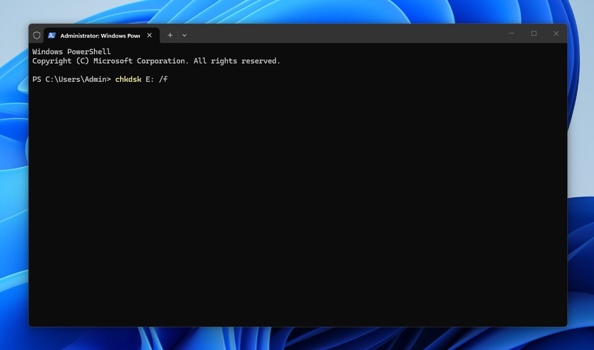 Type the chkdsk command