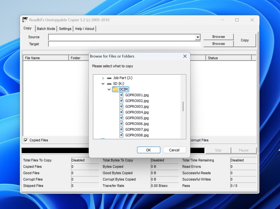 Unstoppable Copier Selecting GoPro File To Copy