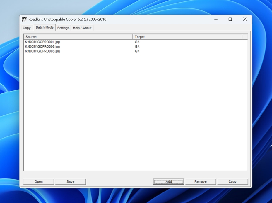 Unstoppable Copier Adding GoPro Files To Batch Selection