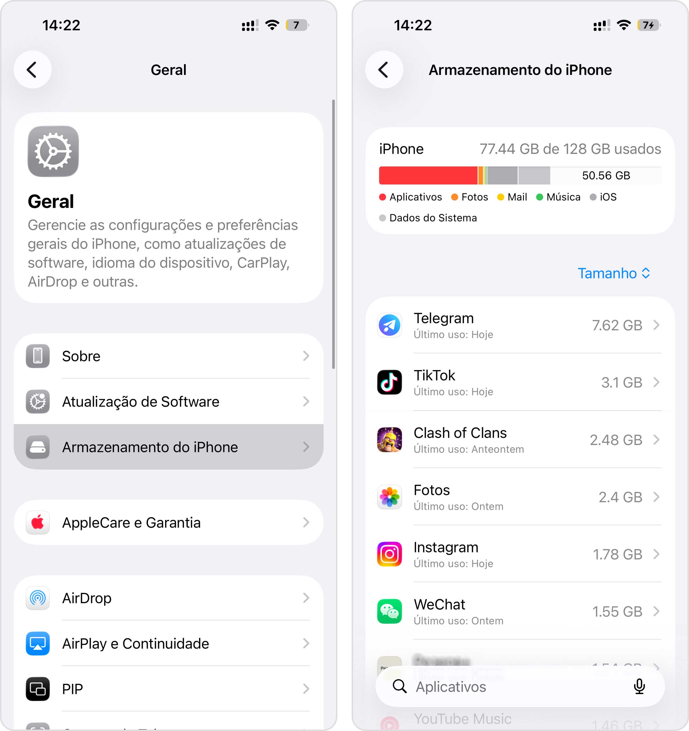 Verifique o armazenamento do iPhone