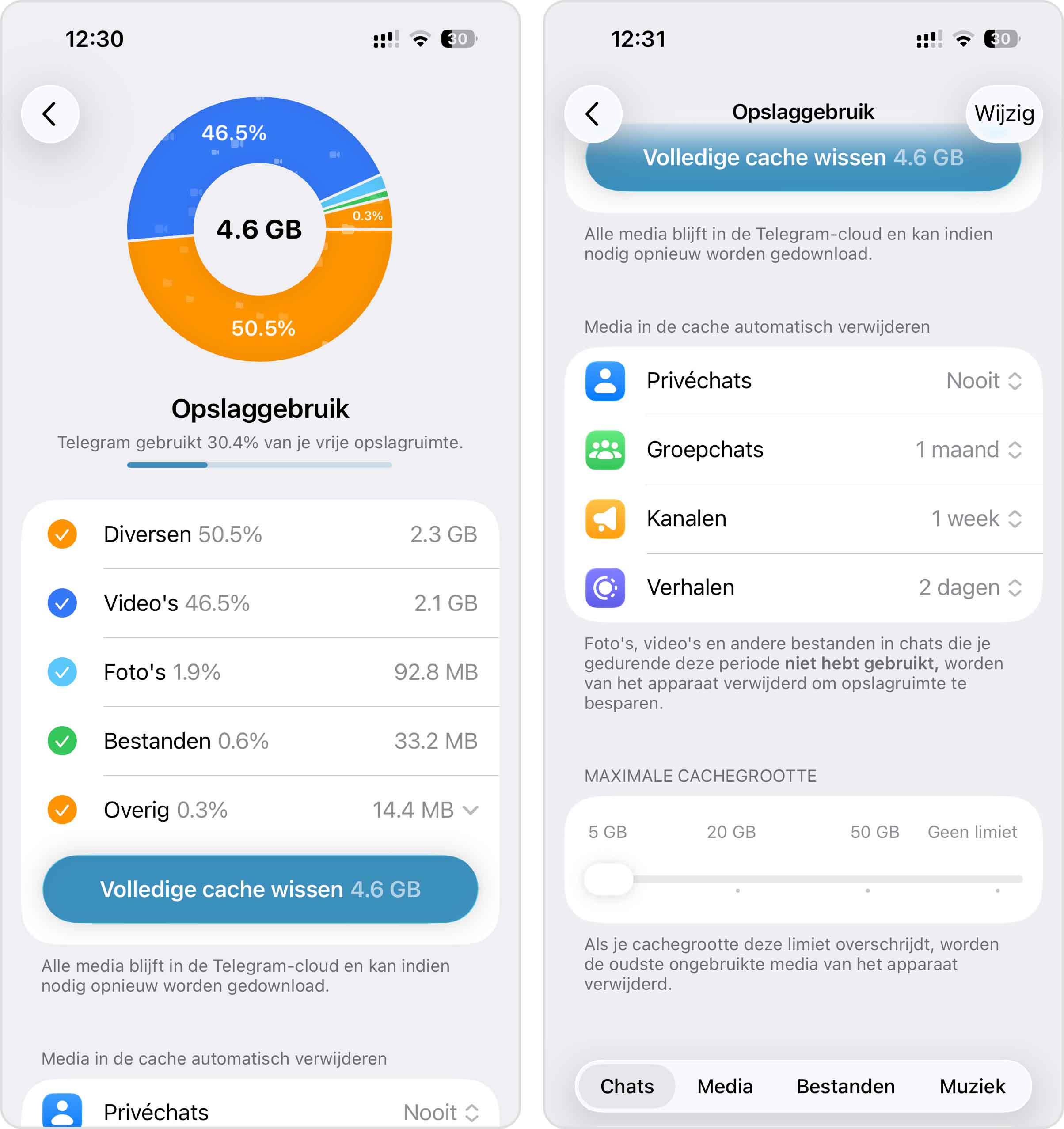 Wis de cache van de Telegram-app