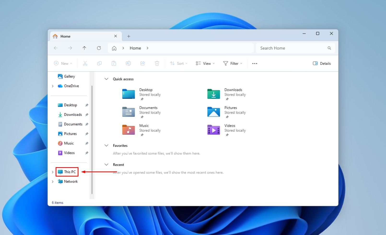 Clicking This PC in File Explorer.