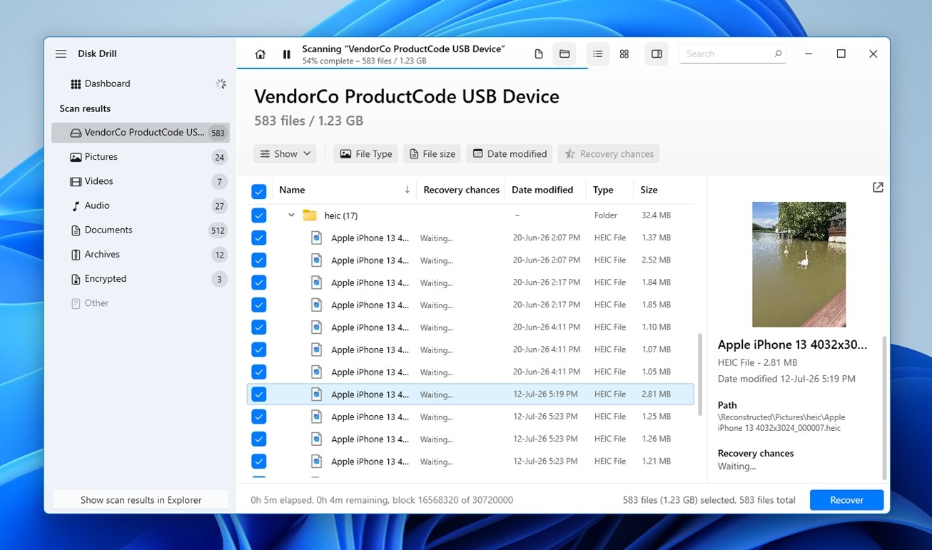 Select the files you want to recover