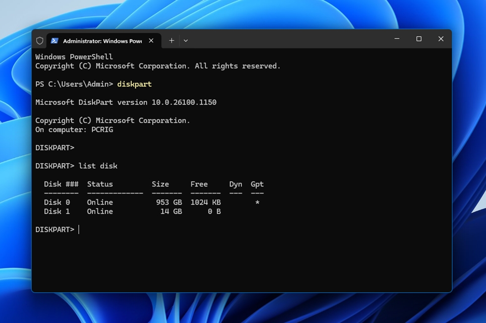Type list disk