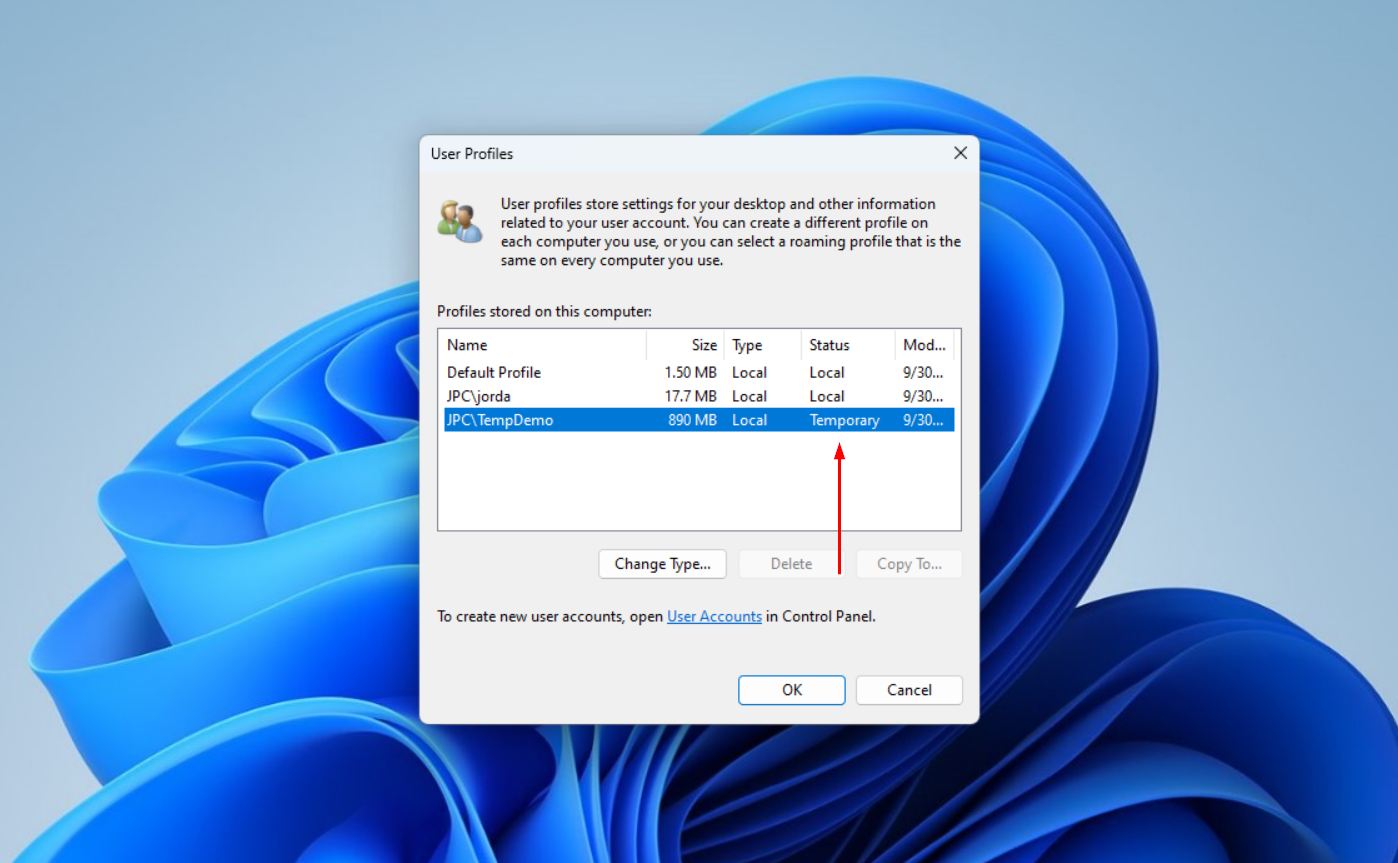 Checking the profile’s Status column in User Profiles.