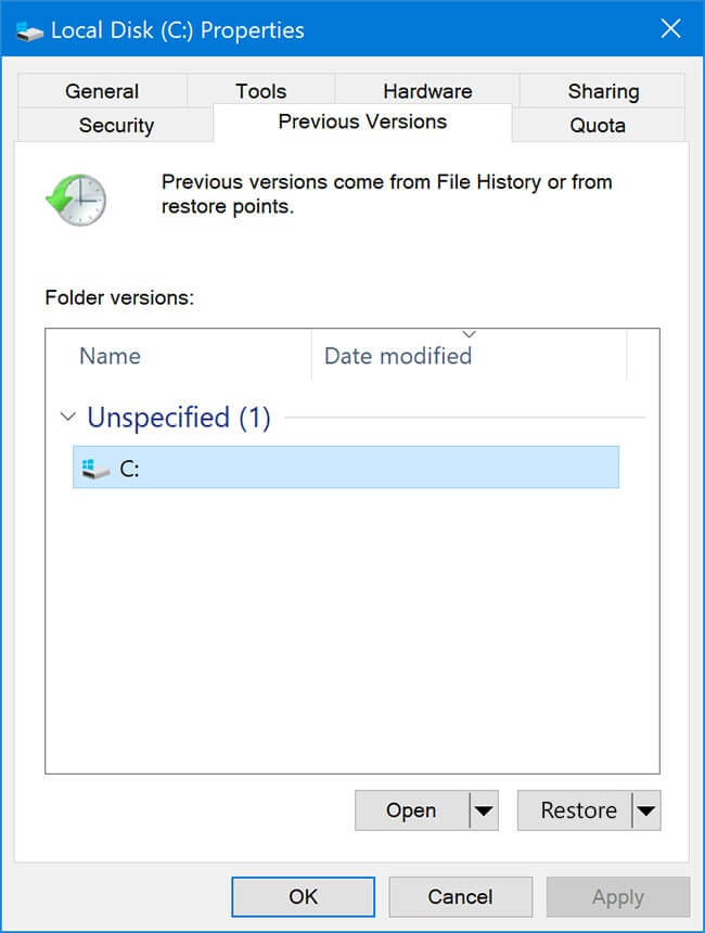 Restore Deleted Files from the Previous Version