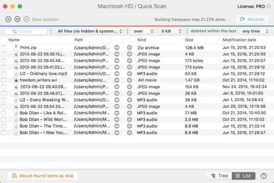 Quick Scan bagi Pemacu HFS+, FAT dan NTFS