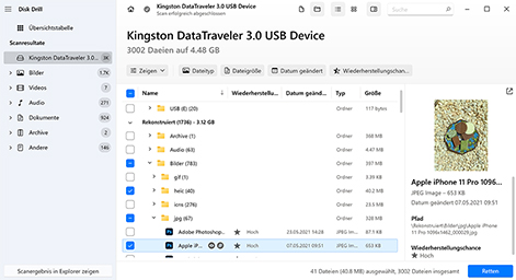 Wählen Sie die Dateien aus, die Sie von Ihrer SD-Karte wiederherstellen möchten