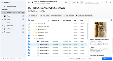Sélectionnez les fichiers que vous souhaitez récupérer sur votre carte SD