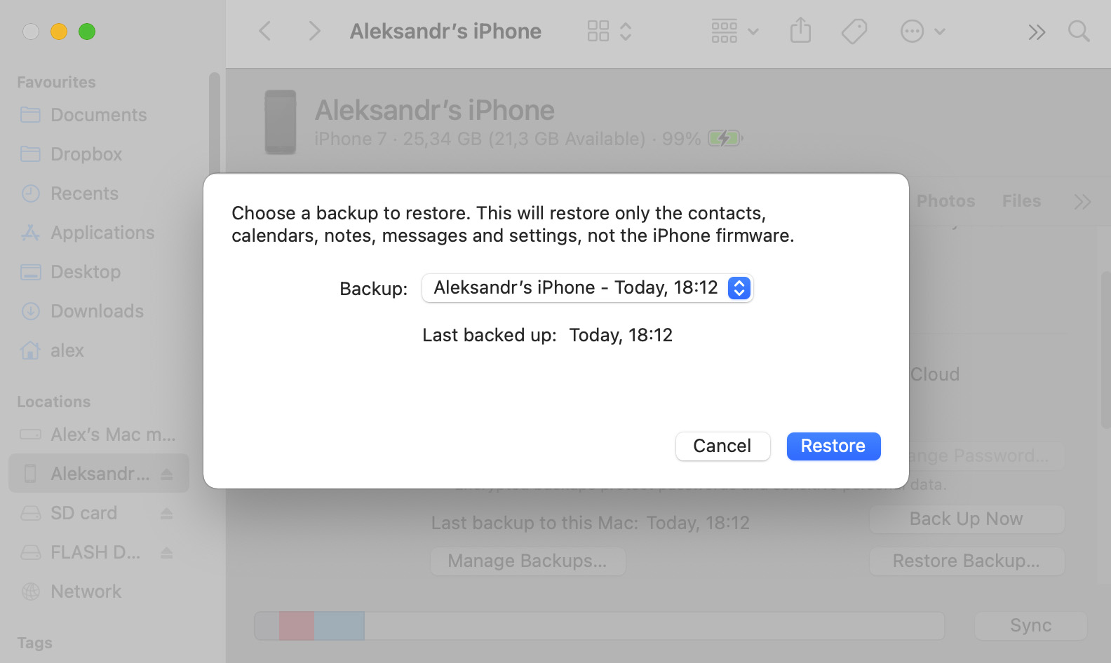 Recover Your Text Messages from a Finder or iTunes Backup