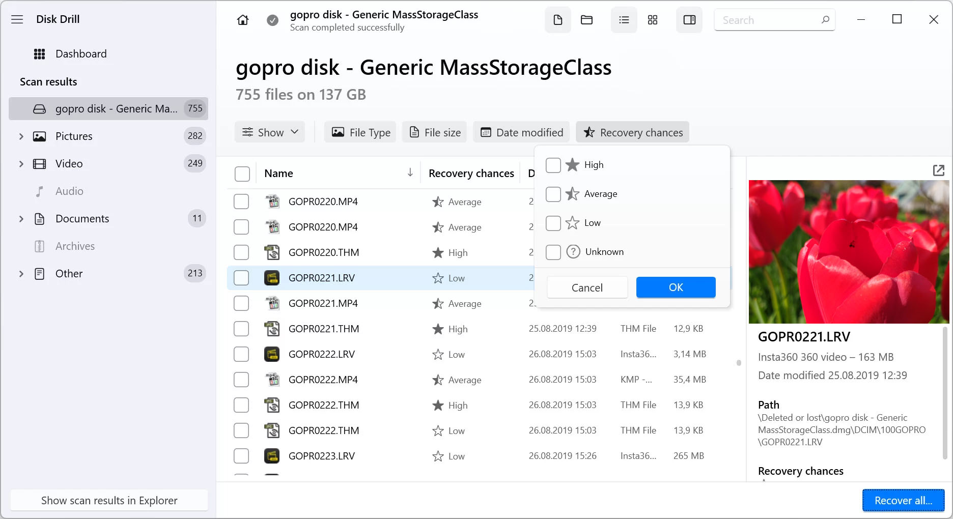 estimate recovery chances with disk drill for windows