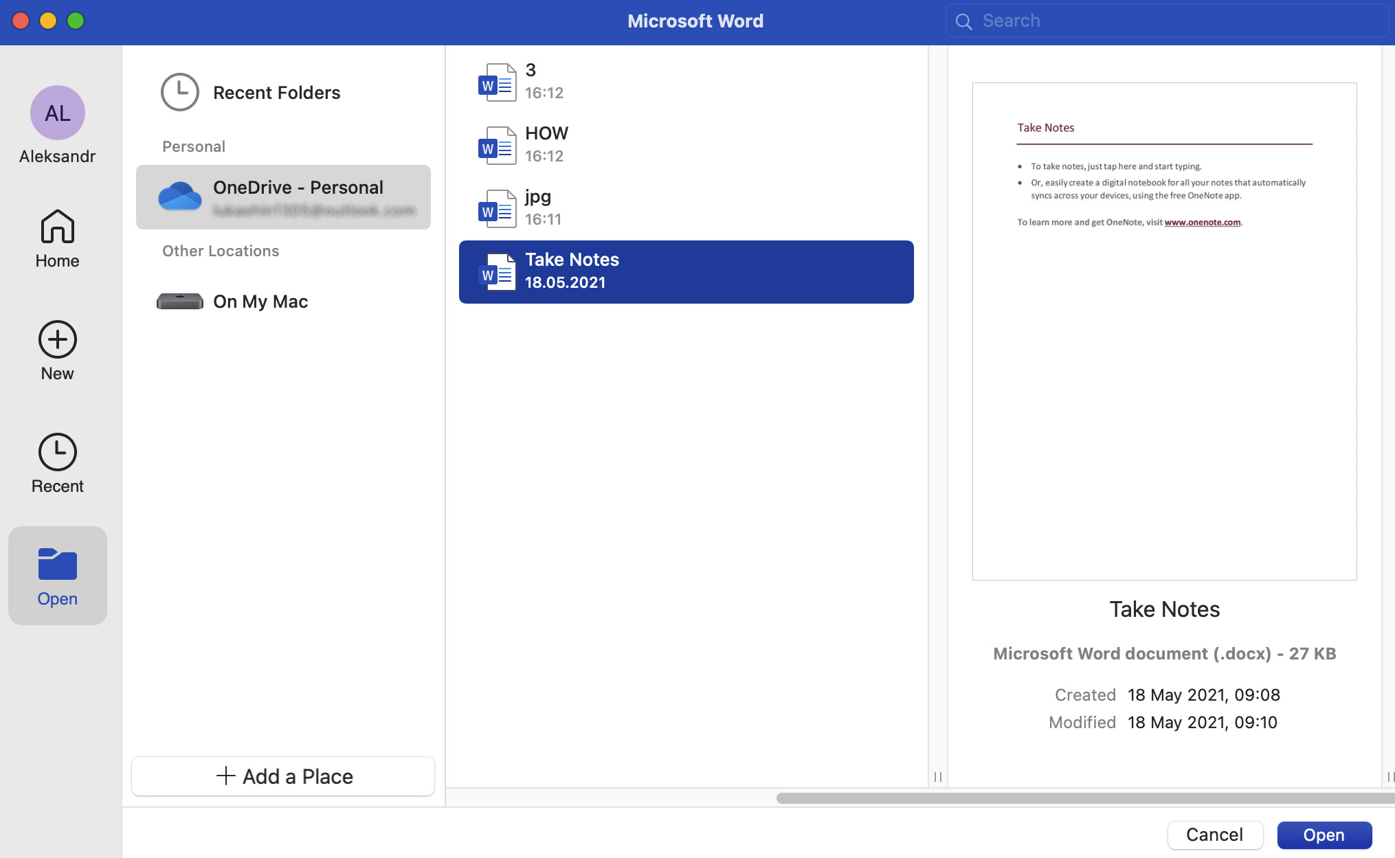 Recover AutoSaved Word Documents from OneDrive