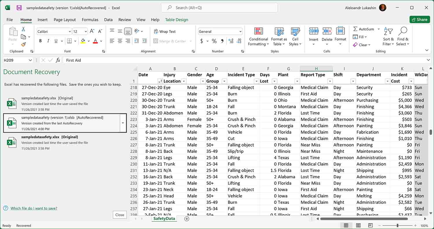 Recover Unsaved Changes Made to an Existing Excel File