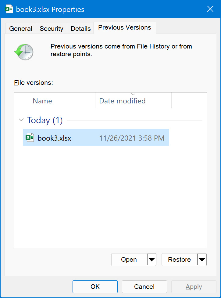 Recover a Previous Version of a Saved Excel File