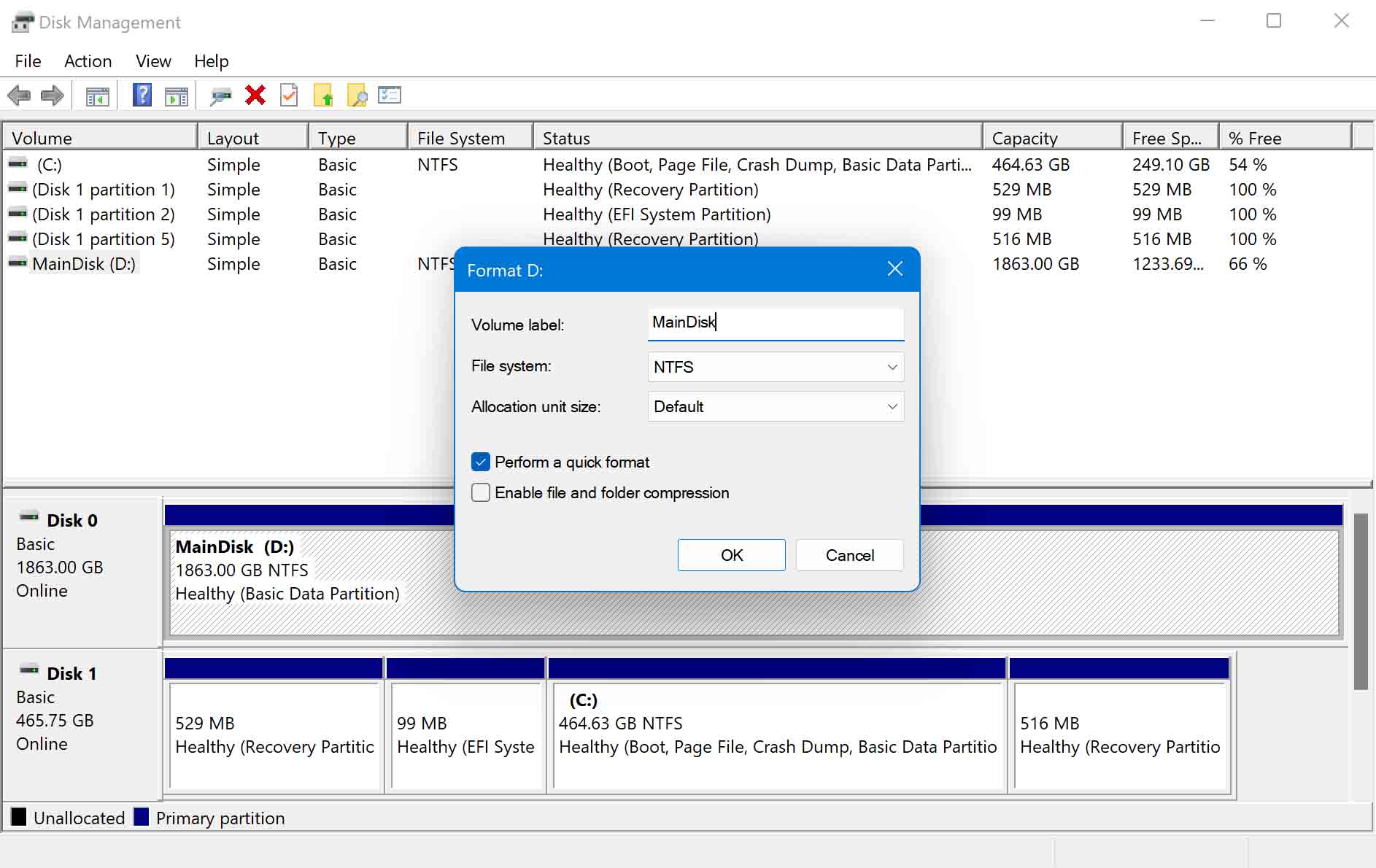 Format Disk to NTFS Using Disk Management