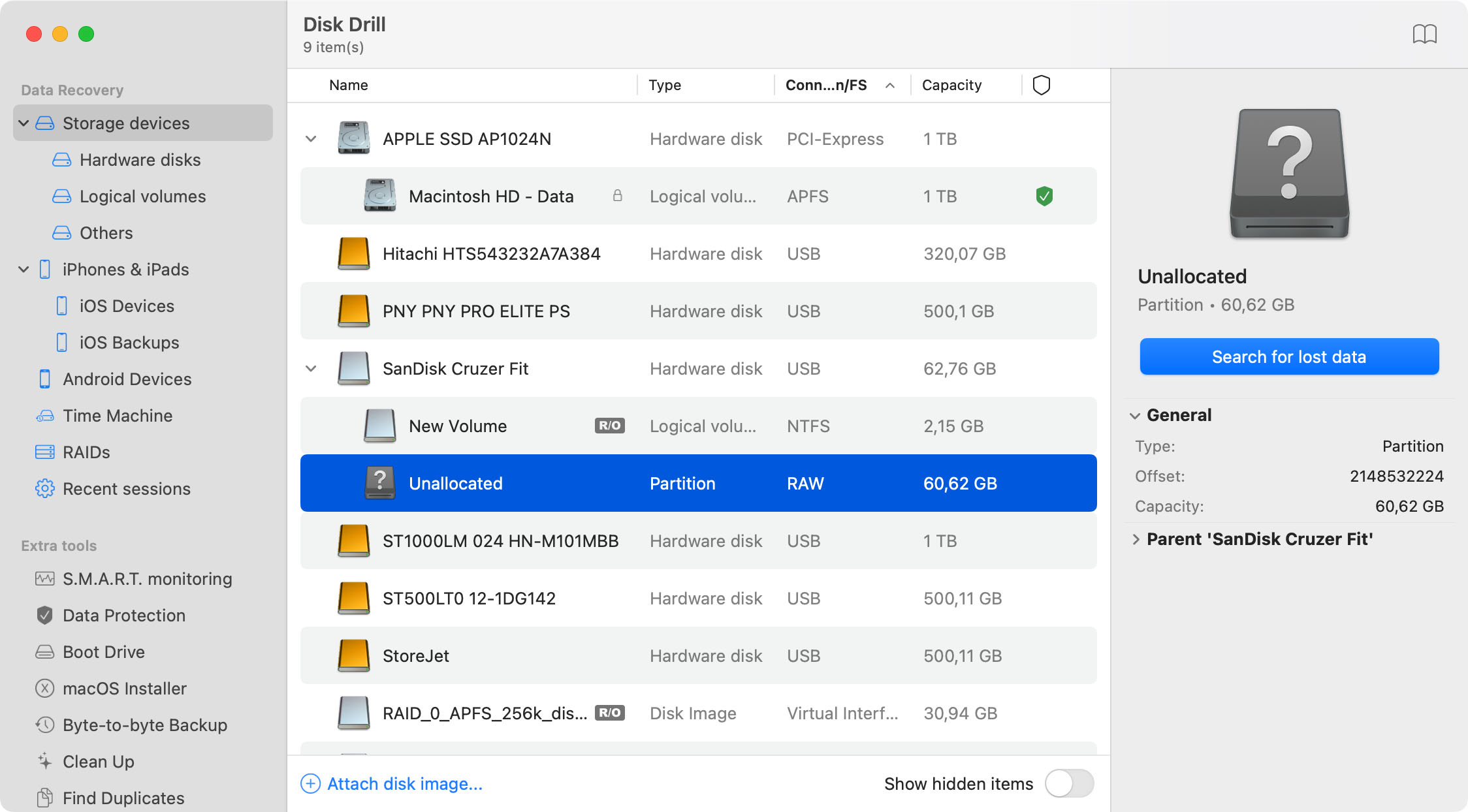 Choose the formatted hard drive partition