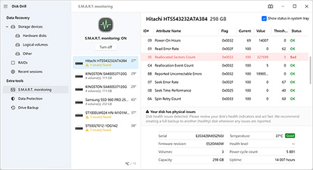 Read S.M.A.R.T. data to detect bad drives