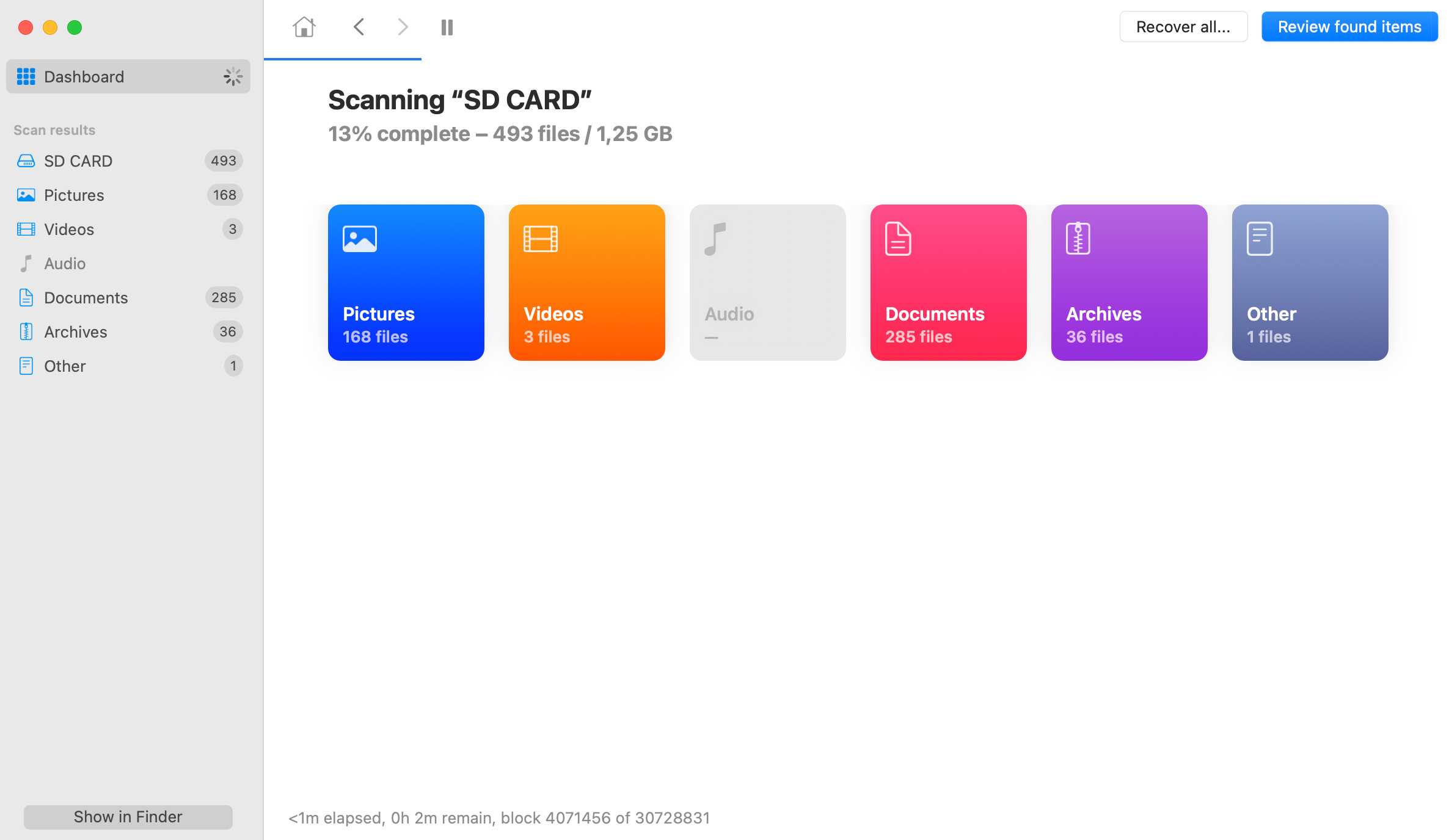 Scan microSD card via Disk Drill