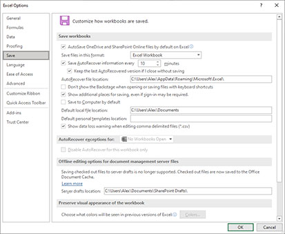 onedrive autosave feature in excel