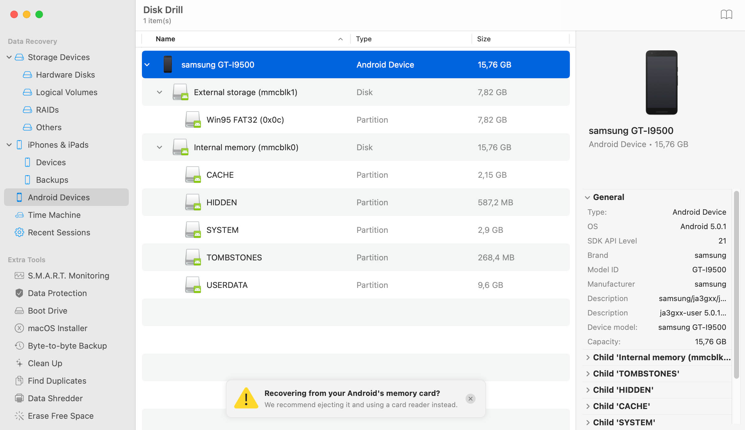 Android file recovery using Disk Drill