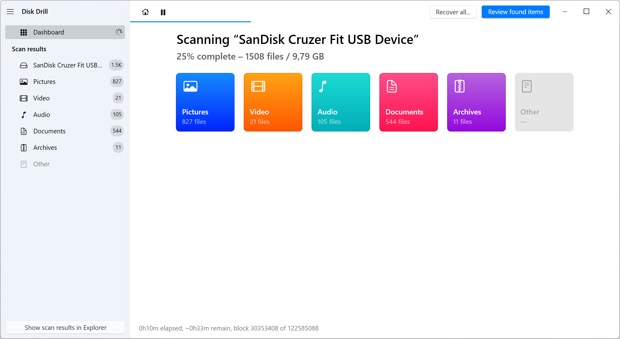 Click Search for Lost Data to Initiate a Scan